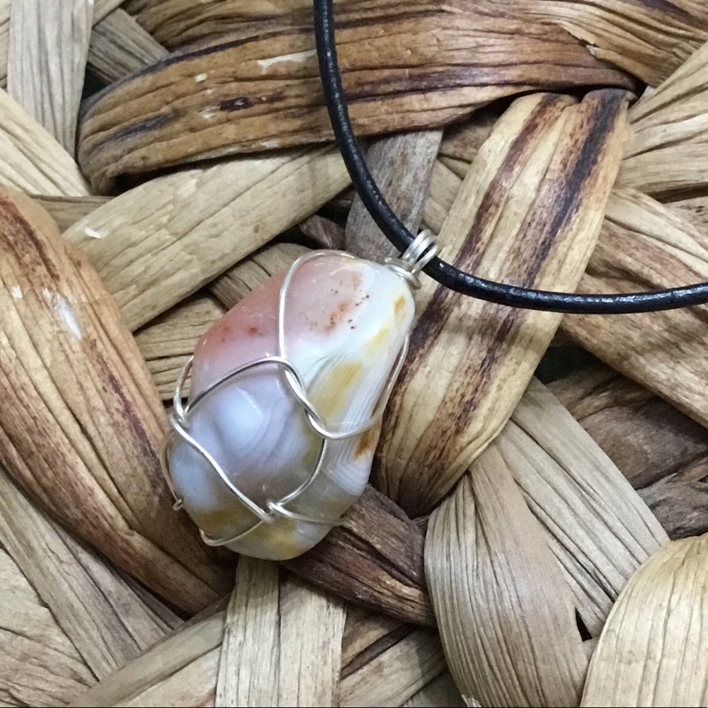 Handmade Gemstone nugget pendant on leather cord necklace